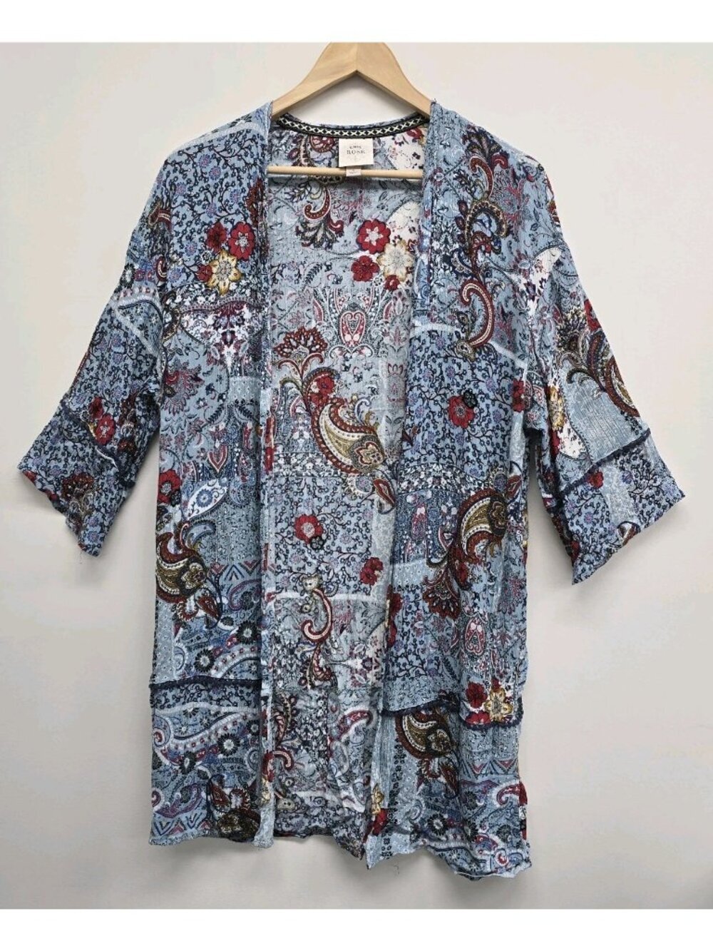 Knox Rose Floral Print Open Front Kimono Open Front Cardigan Sz S Longline Boho